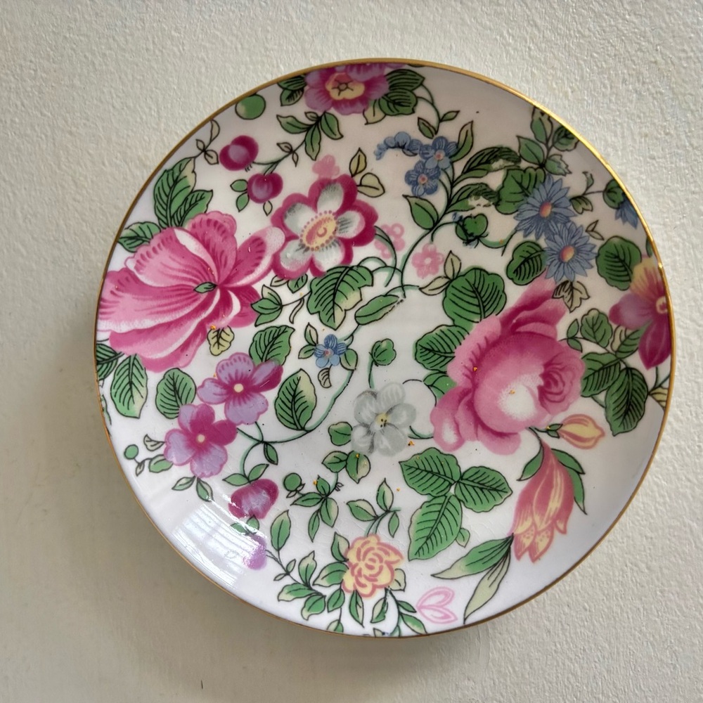 Vintage Floral Trinket Dish with Gold Trim Crown Staffordshire Fine Bone China